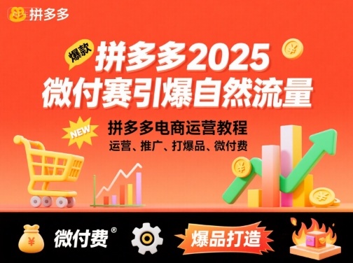 拼多多2025微付费引爆自然流量，拼多多电商运营教程，运营、推广、打爆品、微付费(更新)-摇钱述