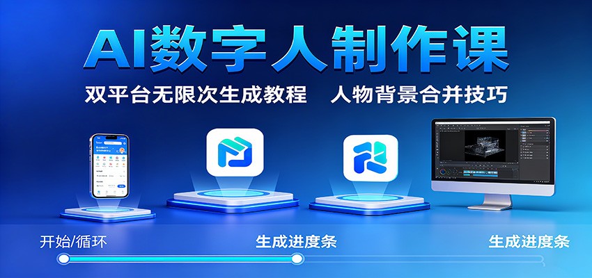 AI数字人制作课:双平台无限次生成教程,人物背景合并技巧-摇钱述