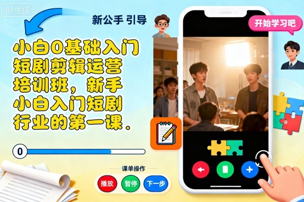 小白0基础入门短剧剪辑运营培训班，新手小白入门短剧行业的第一课-摇钱述