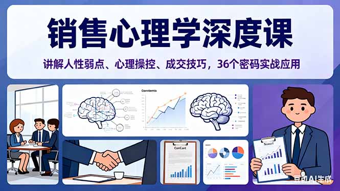 销售心理学深度课，讲解人性弱点、心理操控、成交技巧，36个密码实战应用-摇钱述