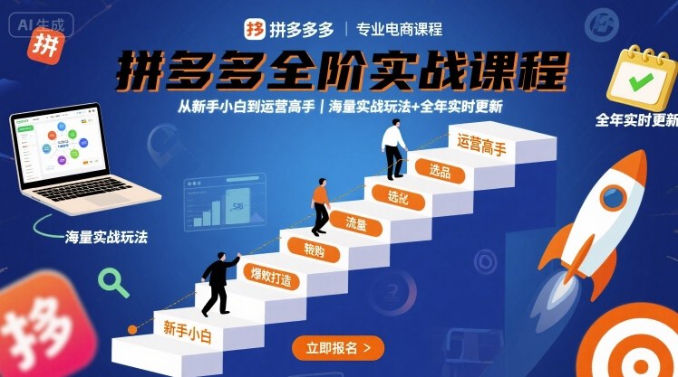 拼多多全阶实战课程,从新手小白到运营高手,海量实战玩法+全年实时更新【2025年10月更新】-摇钱述