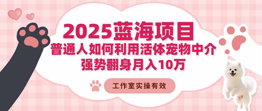 2025蓝海项目:普通人如何利用活体宠物中介,强势翻身月入10万-摇钱述