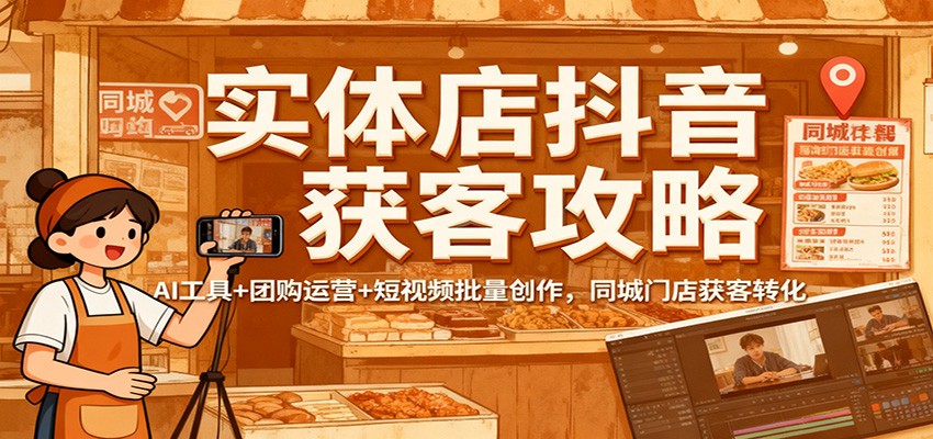 实体店抖音获客攻略：AI工具+团购运营+短视频批量创作，同城门店获客转化-摇钱述