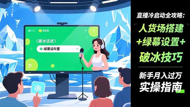 直播冷启动全攻略:人货场搭建+绿幕设置+破冰技巧，新手月入过万实操指南-摇钱述