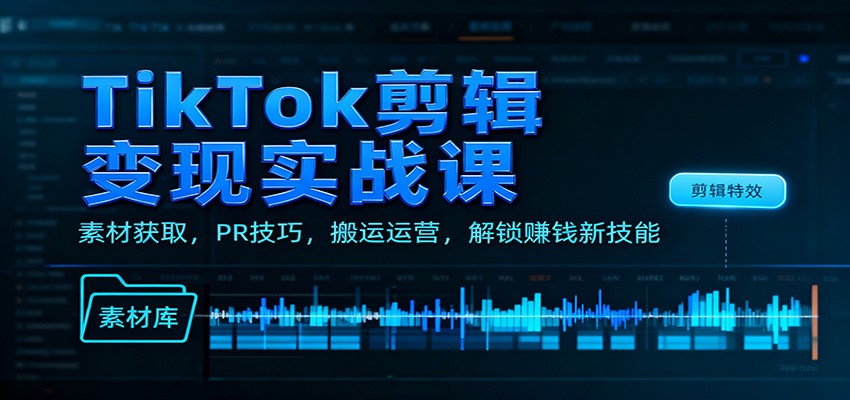 TikTok剪辑变现实战课:素材获取,PR技巧,搬运运营,解锁赚钱新技能-摇钱述