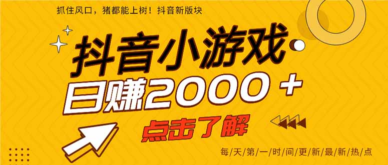 25年爆火的抖音小游戏项目，一部手机日入2000+-摇钱述