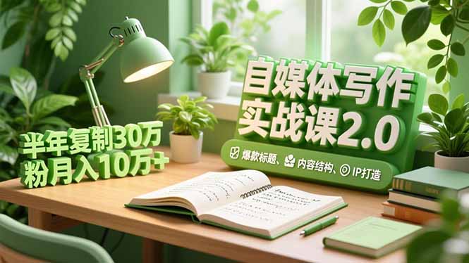 自媒体写作实战课2.0，爆款标题、内容结构、IP打造，半年复制30万粉月入10万+-摇钱述